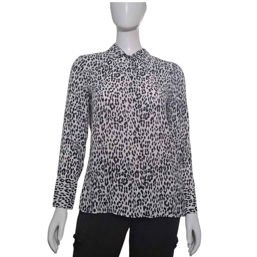 Catherine Malandrino Animal Print Leopard Long Sleeve Blouse Size Medium